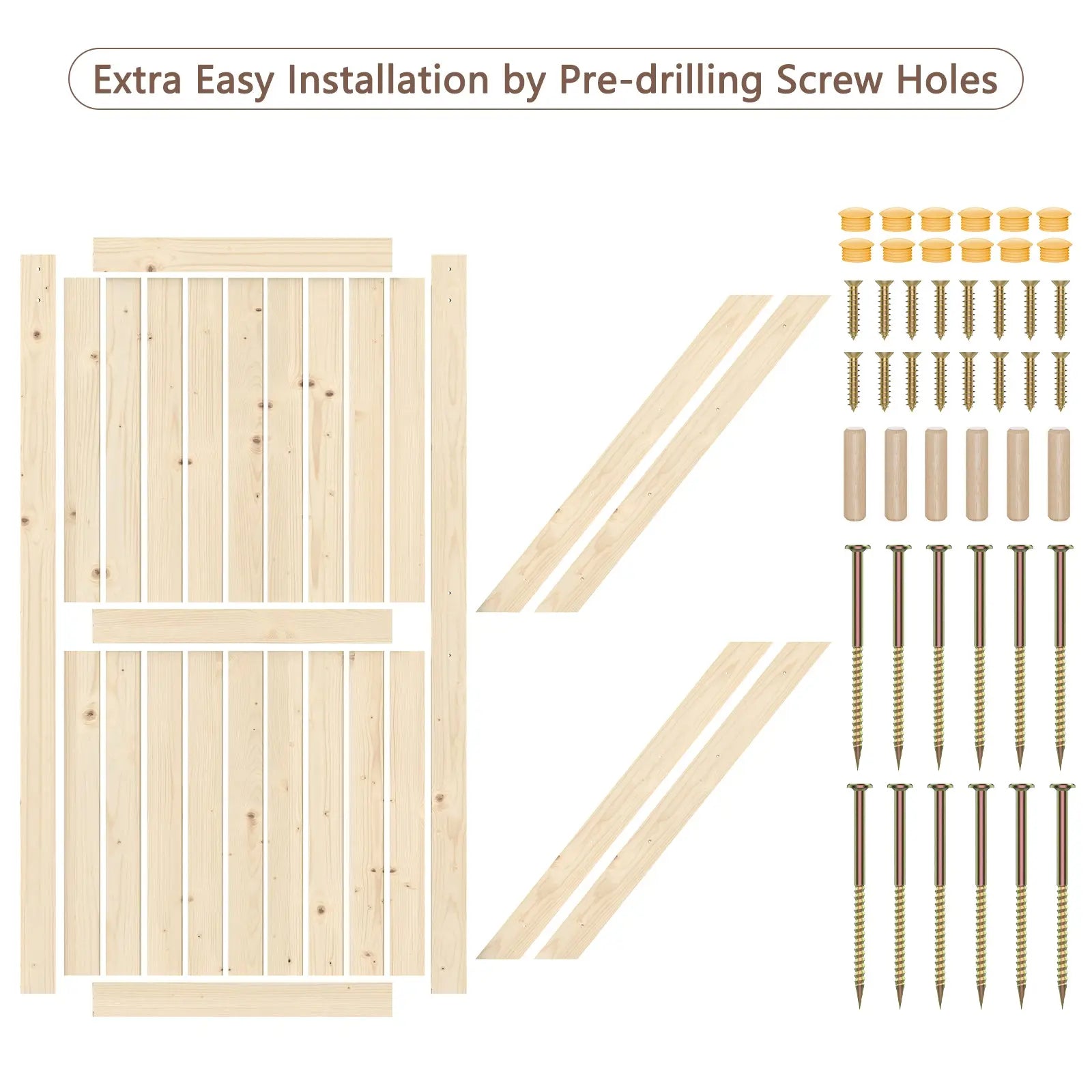 HAUSVITA solid pine barn door kit with track; light wood panels and brass hardware