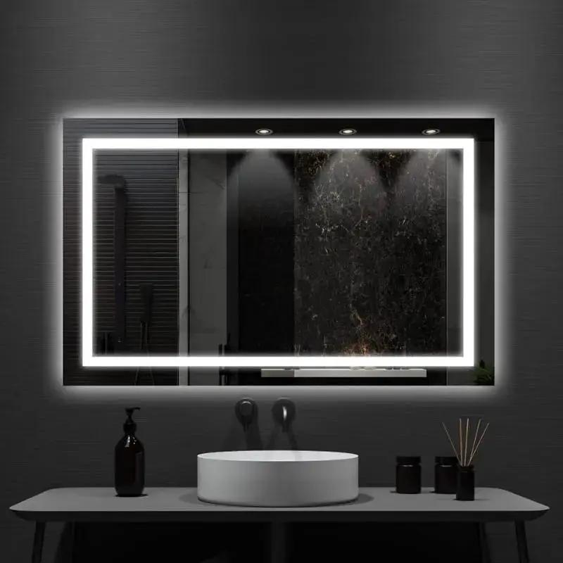 HAUSVITA Standard Center Glow LED Bathroom Mirror, rectangular, edge-lit frame