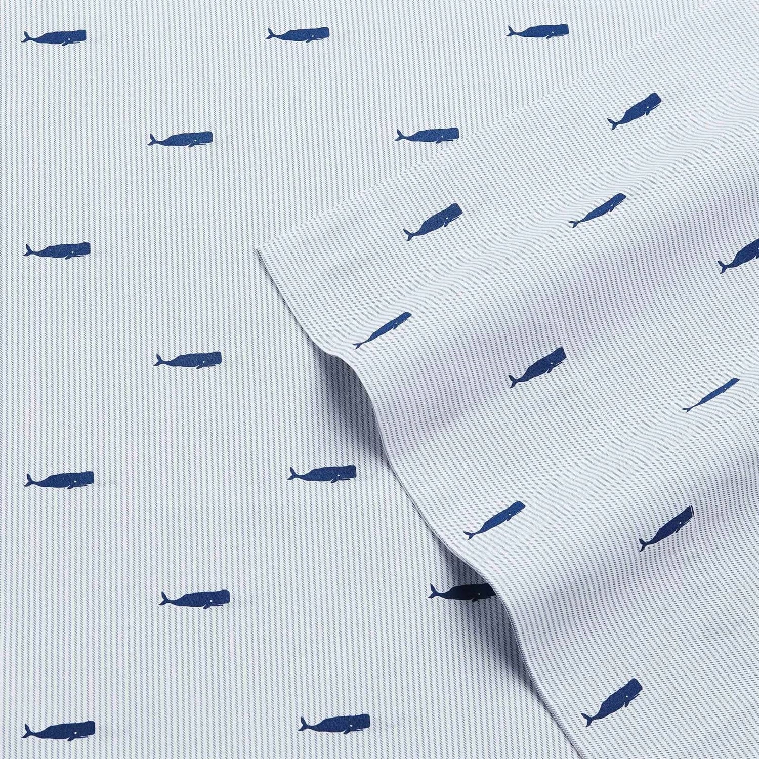 Twin size Coastal Beach 100-Percent Cotton Navy Blue White Stripe Sheet Set