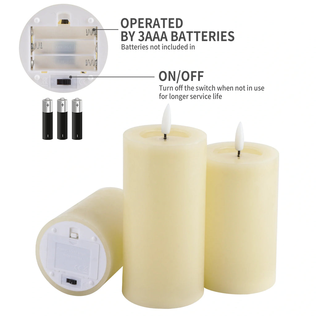 Set of 3 Flickering Flameless Candles Battery Operated