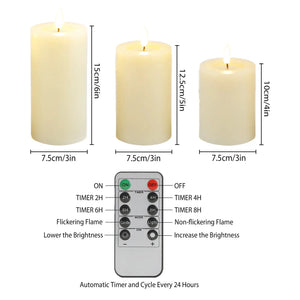 Set of 3 JHY DESIGN LED candles with realistic flicker; heights 15cm, 12.5cm, 10cm, remote included