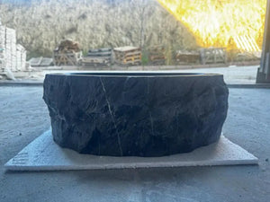 Toros Black Rustic Marble bathroom vanity oval sink, black stone with veining, 17x14x6 in