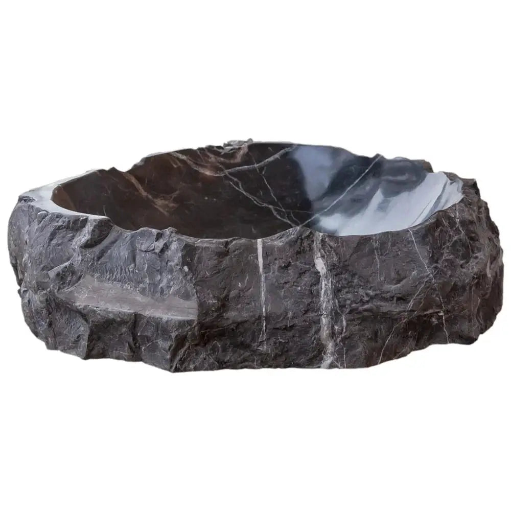 Toros Black natural stone marble rustic above vanity bathroom sink with polished interior by Villohome