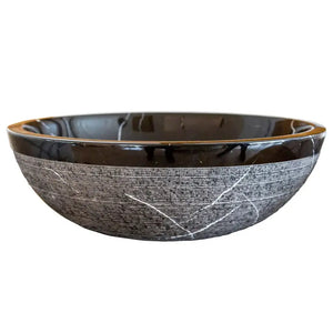 Villohome Toros Black Marble stone bathroom sink, above-counter vanity bowl with black interior and gray exterior