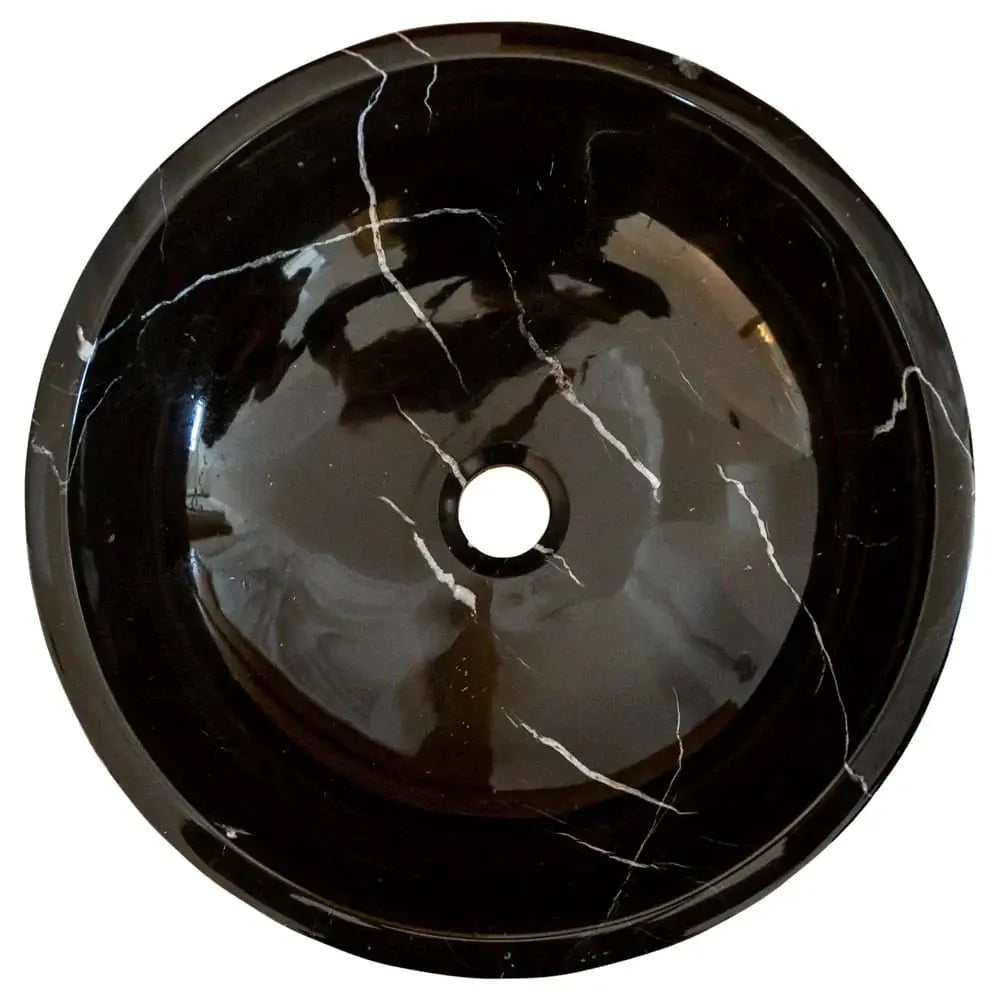 Natural Stone Toros Black Marble bathroom sink by Villohome, round black with white veining.