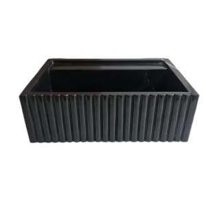 Toros black marble rectangular wall-mount bathroom sink by Villohome with fluted exterior