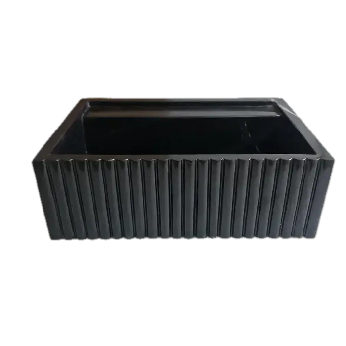 Toros black marble rectangular wall-mount bathroom sink by Villohome with fluted exterior