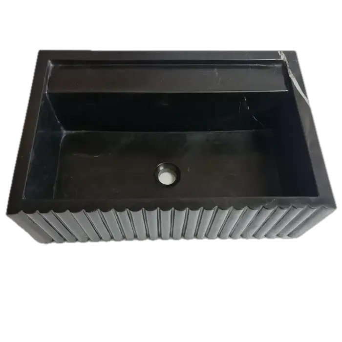 Villohome Toros black marble rectangular wall-mount bathroom sink with fluted exterior