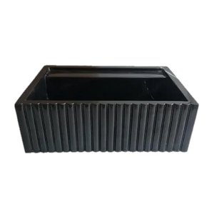 Toros Black Marble rectangular wall-mount bathroom sink with fluted exterior