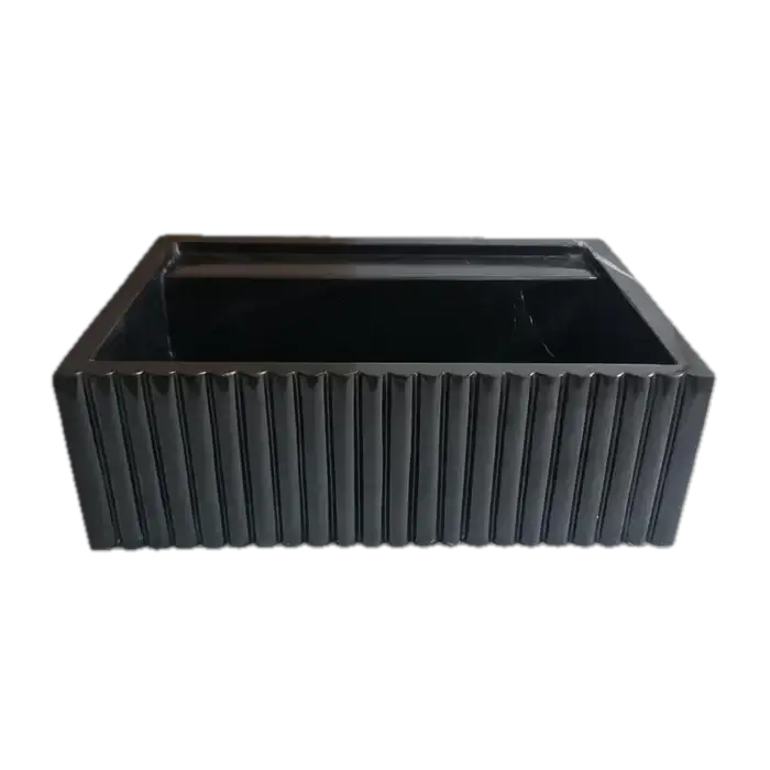 Toros Black Marble rectangular wall-mount bathroom sink with fluted exterior
