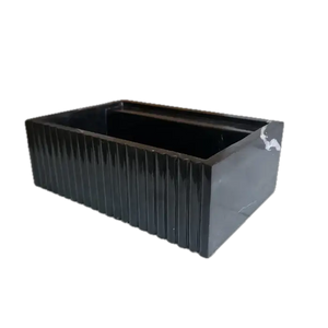 Toros black marble rectangular wall-mount bathroom sink with fluted sides