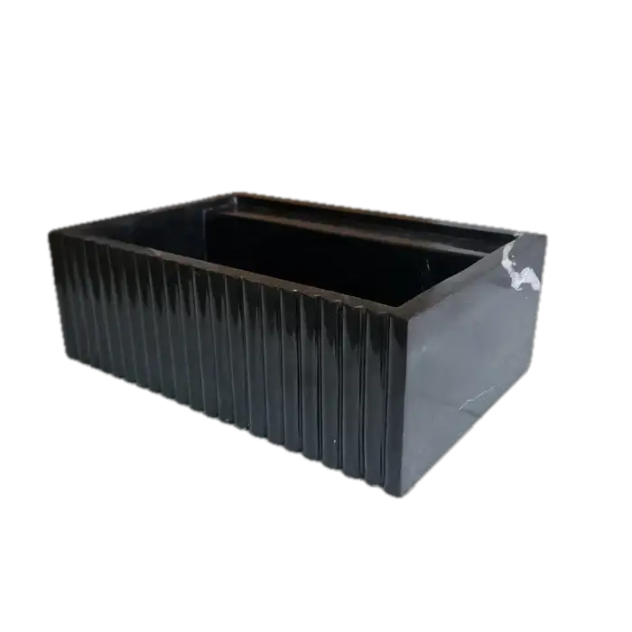 Toros black marble rectangular wall-mount bathroom sink with fluted sides