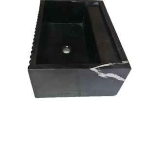 Toros black marble rectangular wall-mount bathroom sink with fluted sides