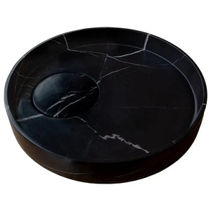 Villohome Toros black marble bathroom sink, above-counter vanity, polished natural stone, 17.5-inch diameter