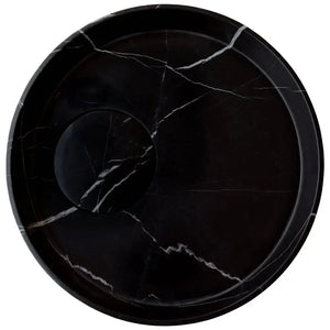 Villohome Toros Black Marble bathroom sink, round above-counter design in polished black stone with white veining
