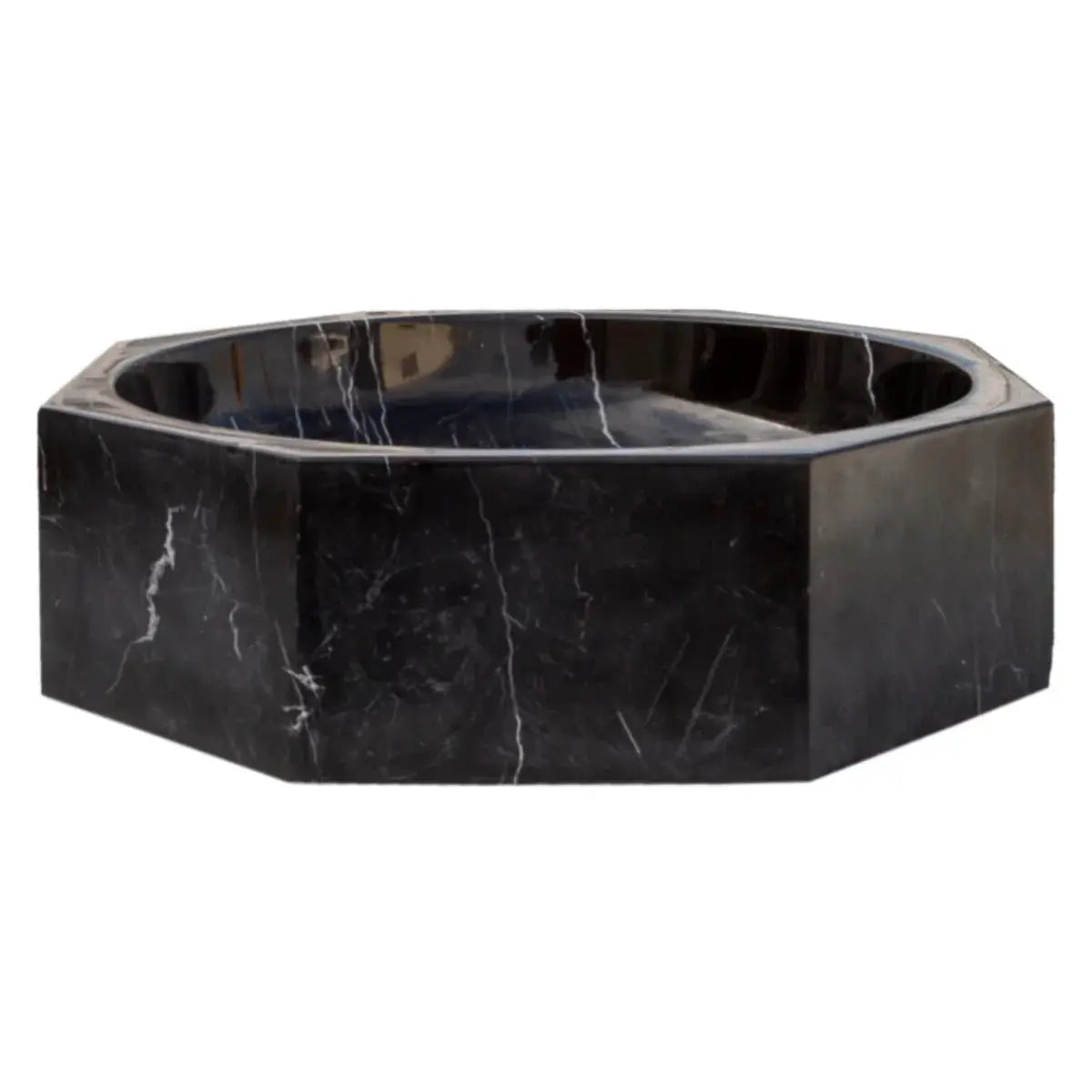 Toros Black Marble Octagonal Above-vanity Bathroom Sink by Villohome, polished finish