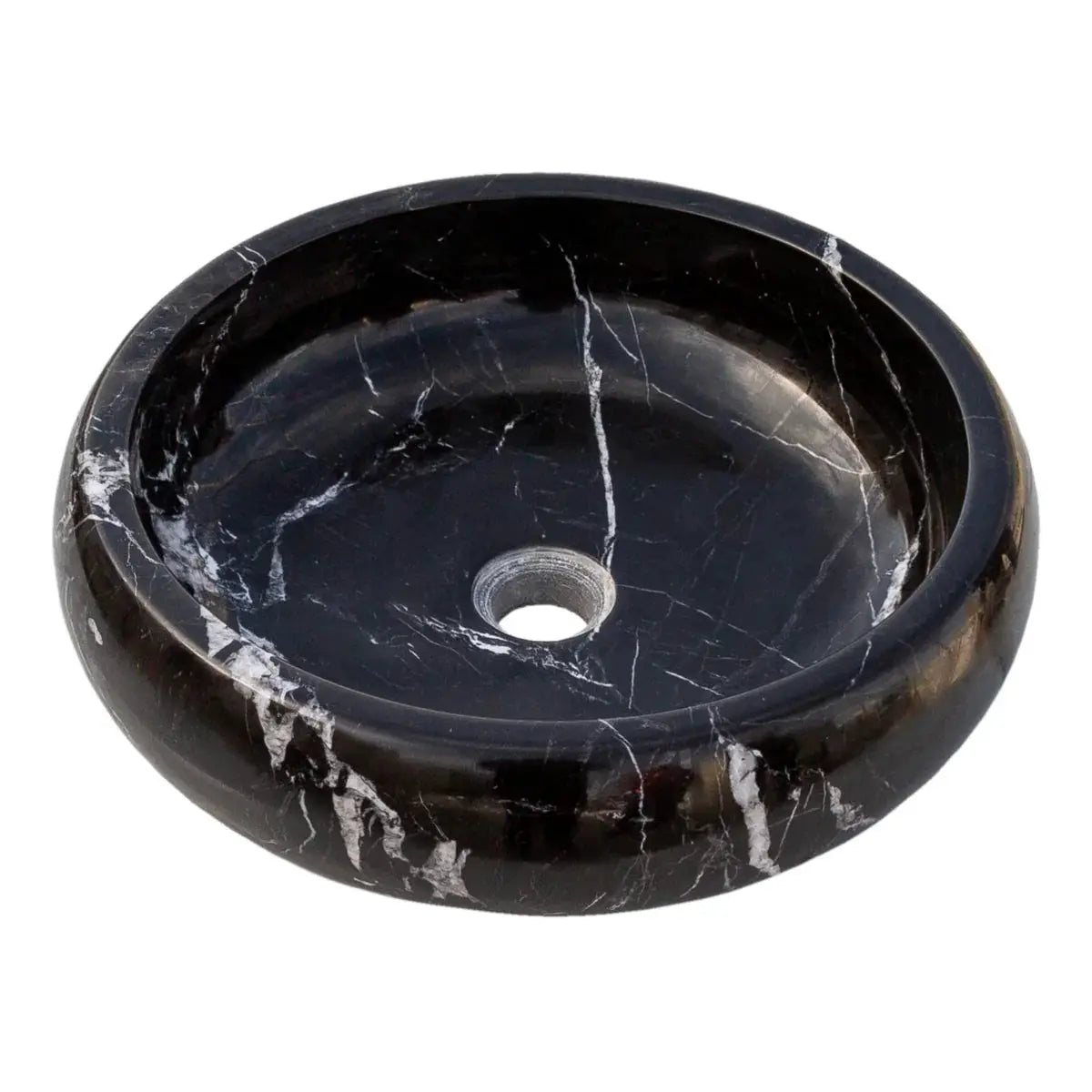 Villohome Toros Black Marble bathroom vessel sink, round above-vanity basin with white veining