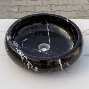 Villohome Toros black marble above-counter bathroom vessel sink, polished 16-inch diameter