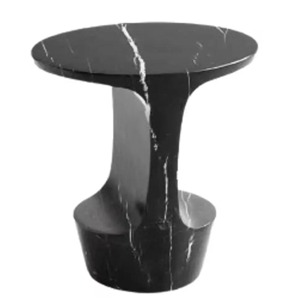 Toros Black Solid Marble End/Side Table by Villohome, polished finish