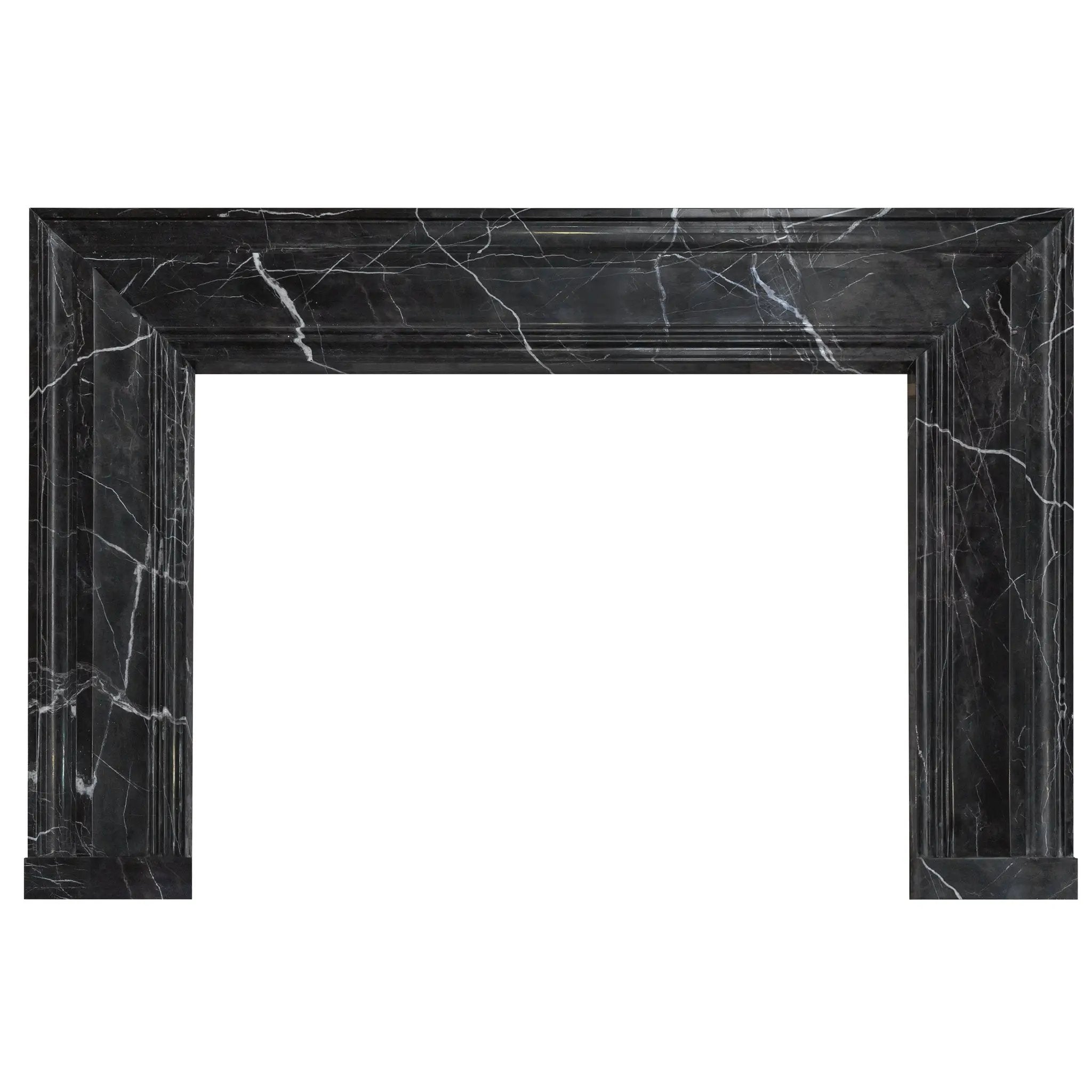 Toros Black Marble Hand-carved Fireplace Mantel by Villohome, polished black marble with white veining, 49-in W x 69-in H