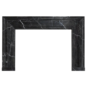 Toros Black Marble Hand-carved Fireplace Mantel by Villohome, polished black marble with white veining, 49-in W x 69-in H