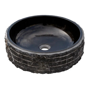 Toros black marble rustic above vanity round bathroom sink with smooth interior and rough rock exterior