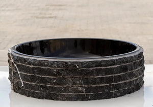 Toros Black Marble Rustic round bathroom sink, 16 in diameter, Villohome stone sink