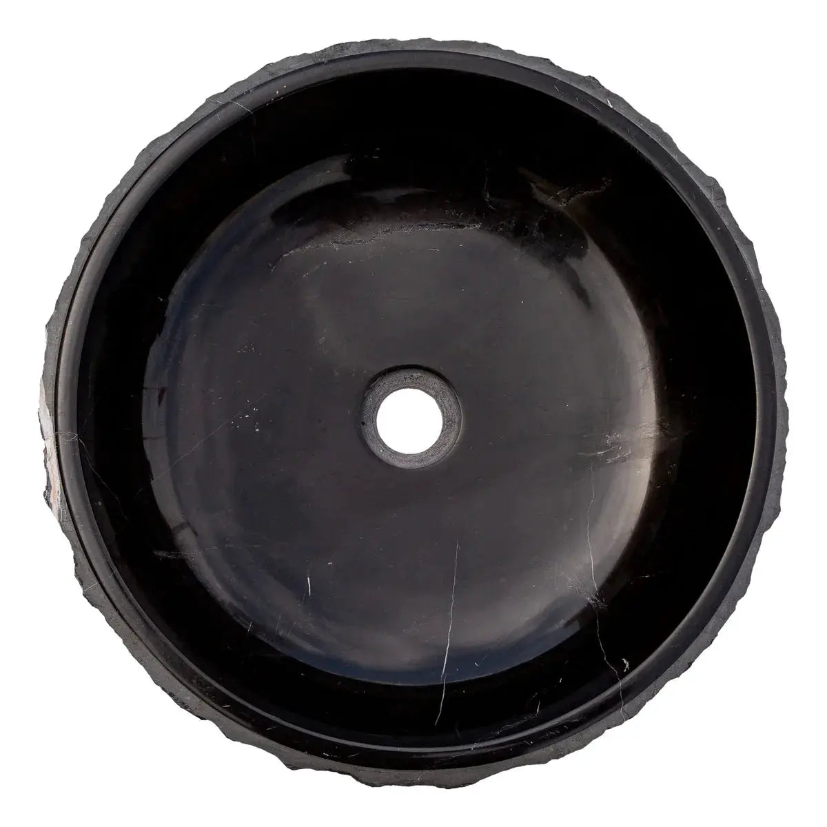 Toros Black Marble rustic round bathroom sink, 16in diameter