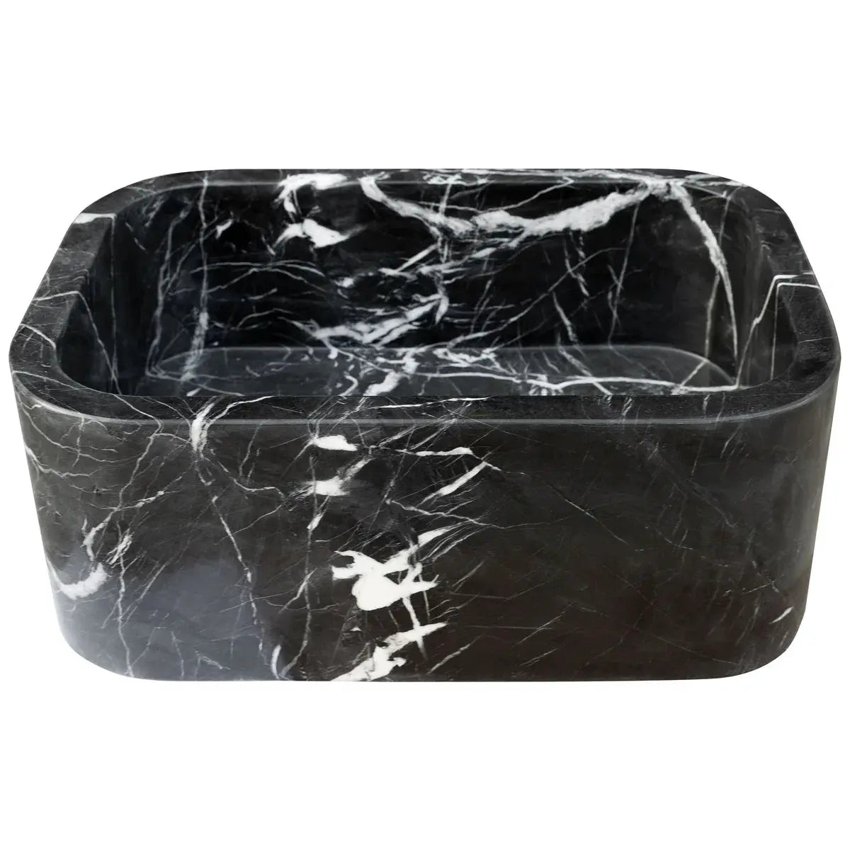 Toros black marble rectangular wall-mount bathroom sink with white veining