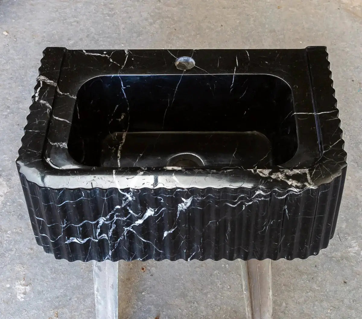 Toros black marble rectangular wall-mount bathroom sink by Villohome, polished black with white veins (12x19x7).