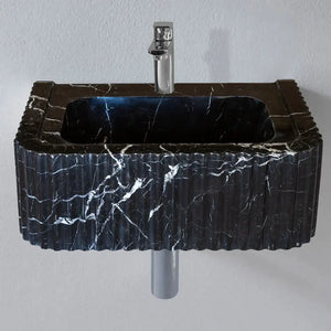 Toros black marble rectangular wall-mount bathroom sink, 12W x 19L x 7H in