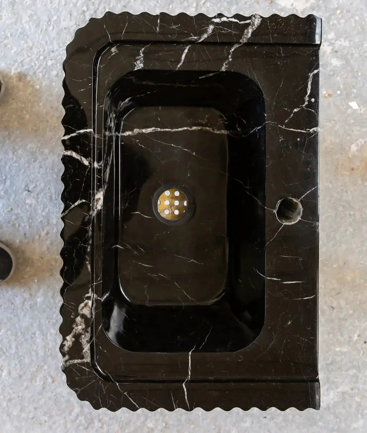 Toros black marble rectangular wall-mount bathroom sink by Villohome; polished finish with veining and central drain.