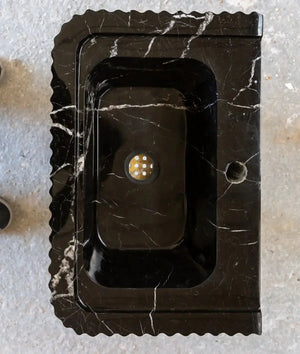 Toros black marble rectangular wall-mount bathroom sink by Villohome; polished finish with veining and central drain.
