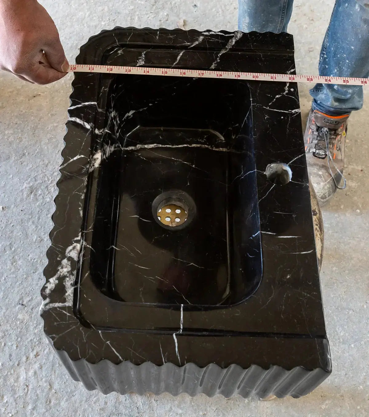 Toros black marble rectangular wall-mount bathroom sink, polished finish, 19 in L x 12 in W x 7 in H