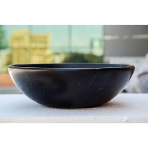 Toros Black natural stone marble bathroom sink, above vanity, semi-polished finish by Villohome