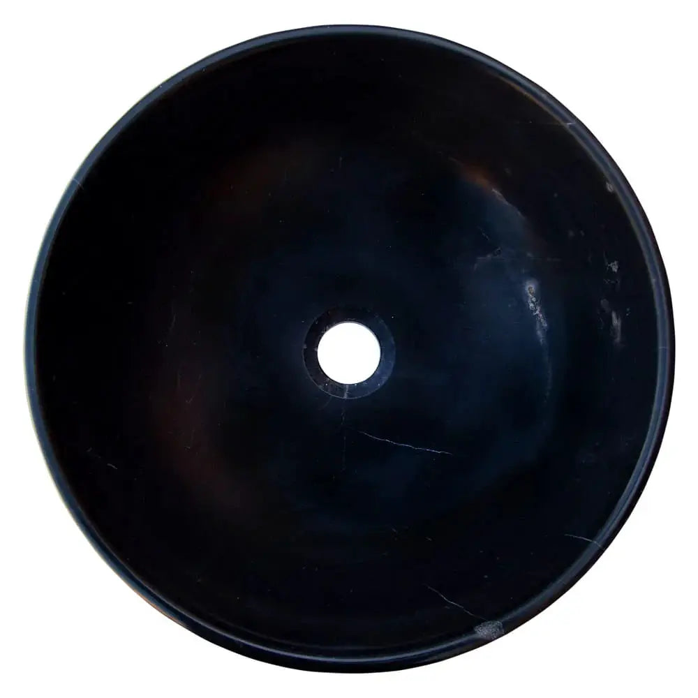 Toros Black natural stone marble round bathroom sink for above-vanity by Villohome; semi-polished, 16 inches diameter