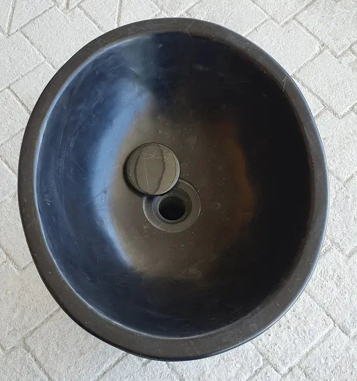 Toros black marble natural stone stand-alone pedestal sink with oval top for bathroom