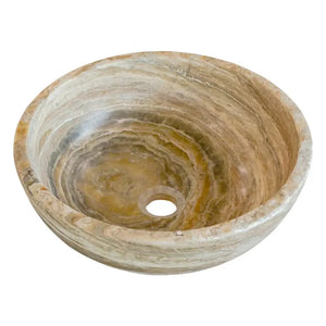 Villohome Traonyx natural stone above-counter bathroom sink, honed travertine-onyx, 16 in diameter x 6 in height