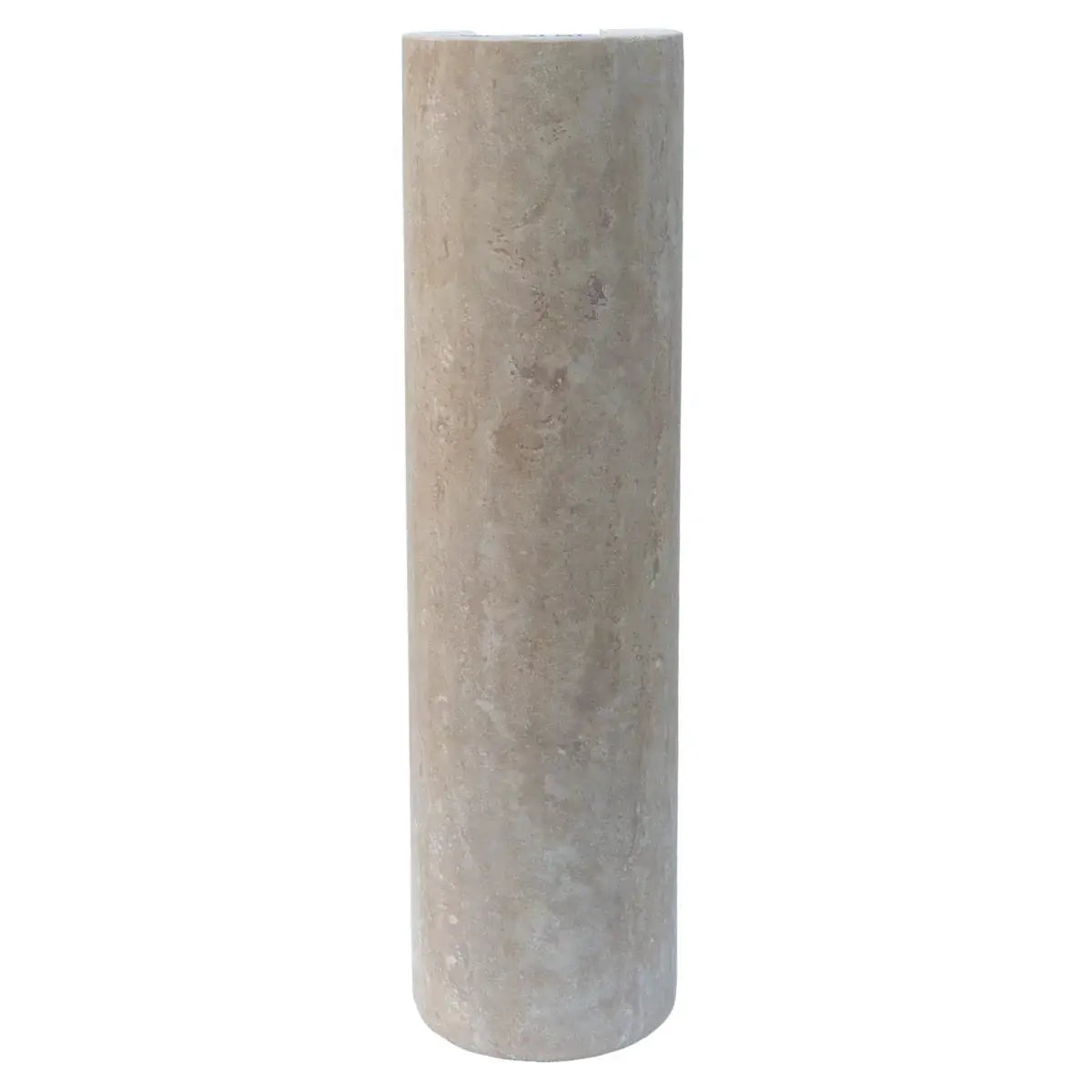 Troia Light Travertine pedestal sink, honed and filled, beige stone column, 33.5 inches high