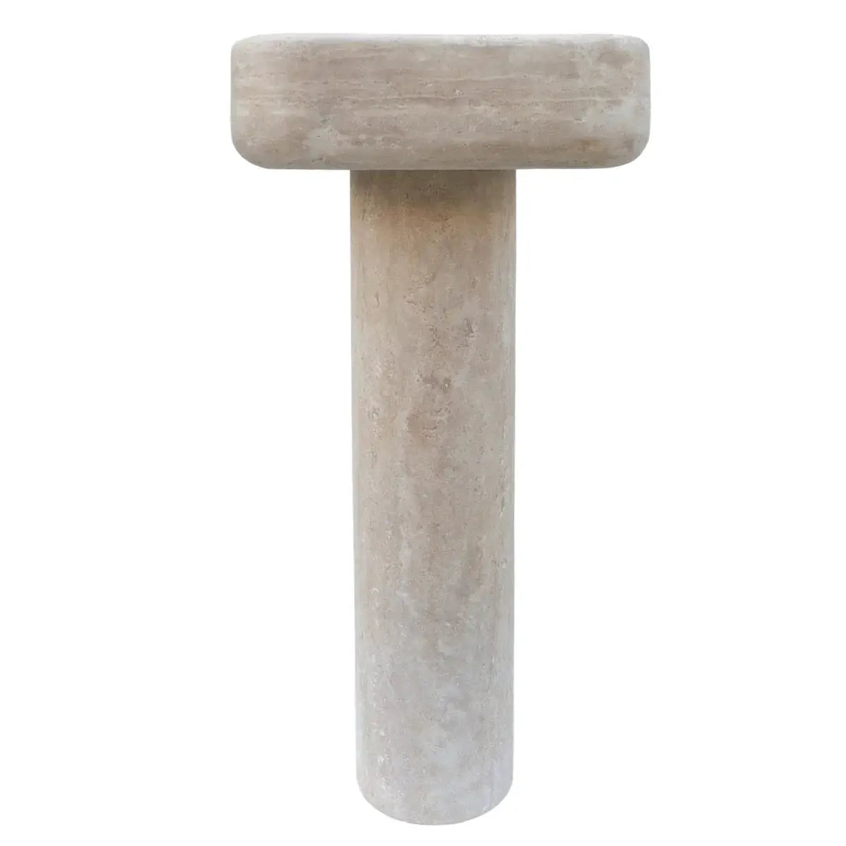 Troia Light Travertine Pedestal Sink by Villohome; honed and filled beige travertine pedestal, 15W x 16L x 33.5H