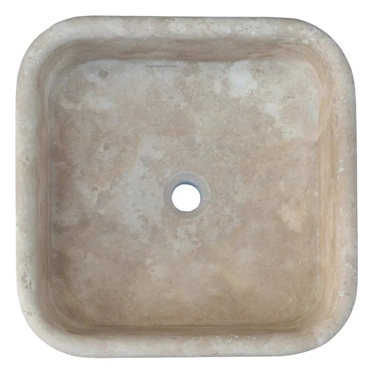 Troia Light Travertine pedestal sink by Villohome; honed and filled stone bathroom basin
