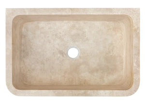 Troia Light Travertine rectangular farmhouse kitchen sink by Villohome, beige stone