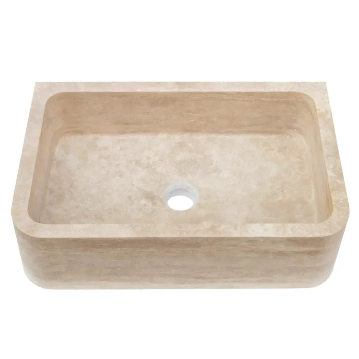 Troia Light Travertine rectangular farmhouse kitchen sink, beige stone, Villohome.