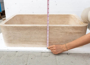 Villohome Troia Light Travertine rectangular farmhouse kitchen sink, 18W x 27.5L x 7H inches