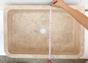 Troia Light Travertine rectangular farmhouse kitchen sink by Villohome, beige travertine, 18 in W x 27.5 in L x 7 in H