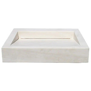 Villohome white limestone rectangular bathroom sink with hidden drain