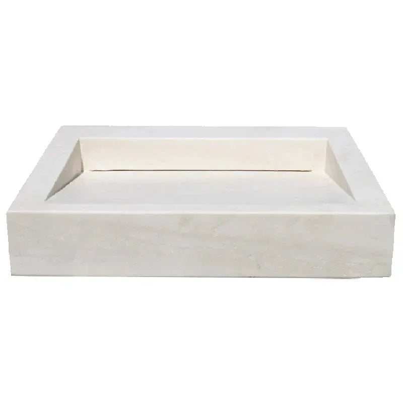 Villohome white limestone rectangular bathroom sink with hidden drain