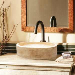 Villohome Troia Light Travertine cylinder bathroom sink, round, honed travertine, 16-in diameter