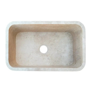 Troia Light Travertine Rectangular Farmhouse Kitchen Sink, honed finish