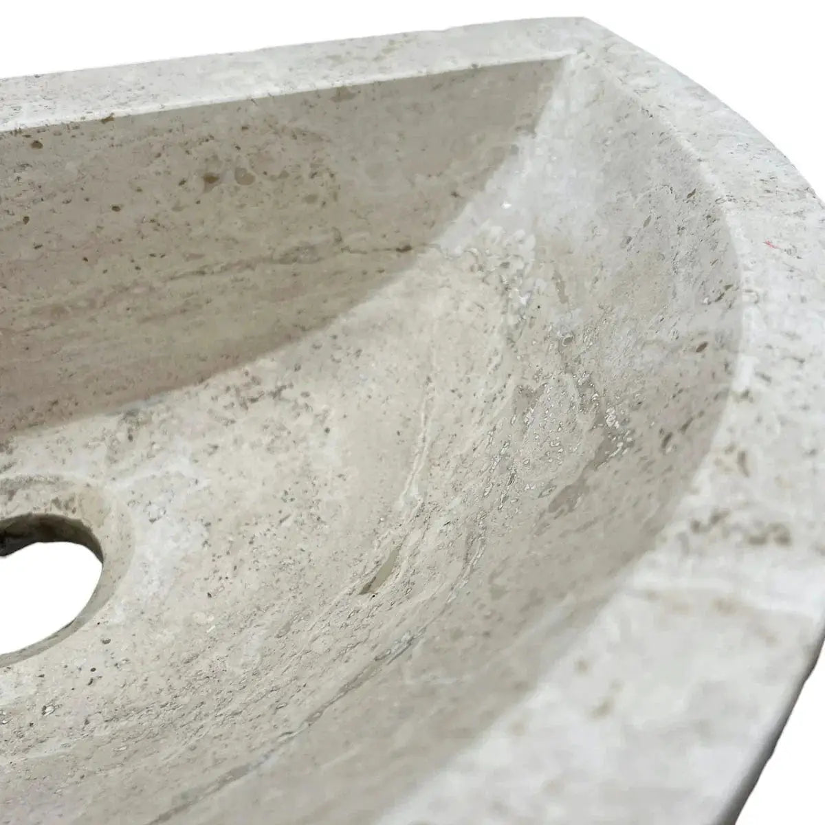 Troia Light Travertine half-round wall-mount bathroom sink in light beige stone